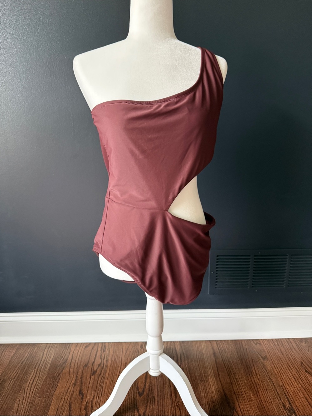 aerie One-Shoulder Cutout One-Piece Swimsuit in Brown